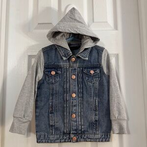 Little Bipsy Baby Boy Denim Jacket with Gray Hood and Sleeves